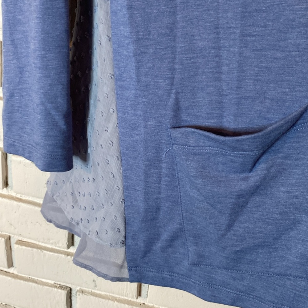 LOGO Lori Goldstein blue open front‎ cardigan Swiss dot detail - Picture 6 of 7